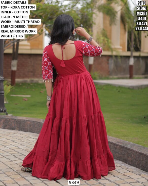 Women’s Kora Cotton Mirror Work Anarkali Gown