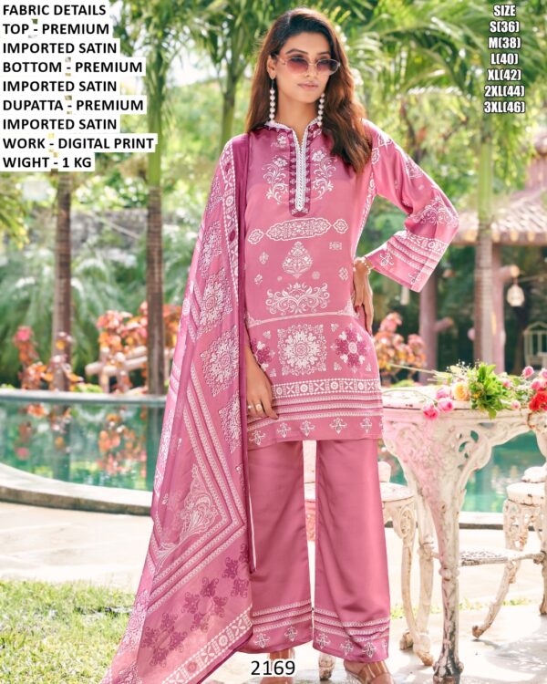 Digital Print Satin Kurti Palazzo Set With Dupatta
