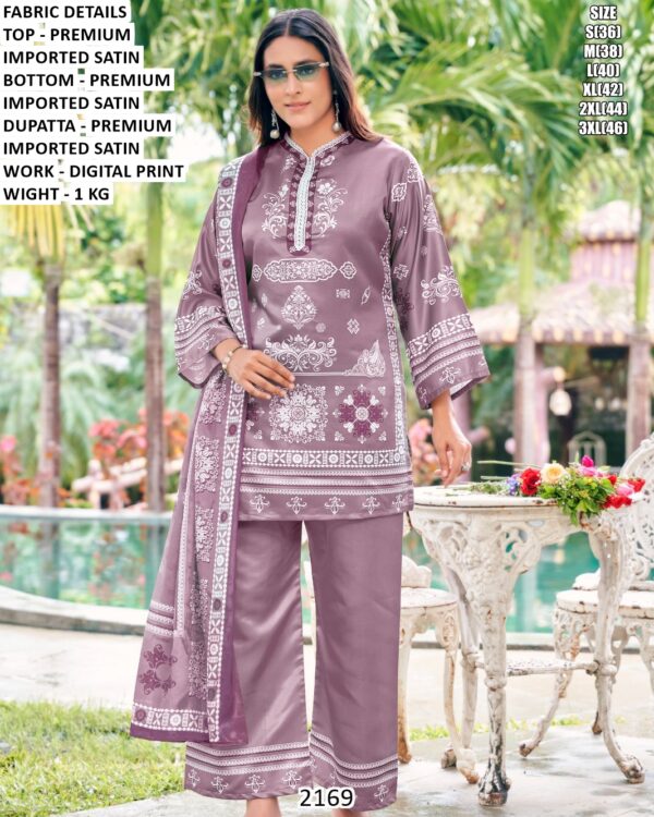 Digital Print Satin Kurti Palazzo Set With Dupatta