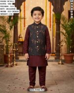 Boys Silk Kurta Pajama With Jacquard Koti