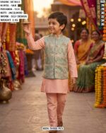 Boys Silk Kurta Pajama With Jacquard Koti