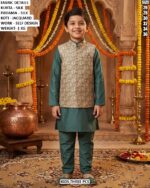 Boys Silk Kurta Pajama With Jacquard Koti