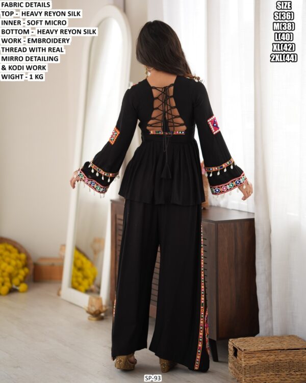 Mirror Work Embroidered Peplum Top And Palazzo