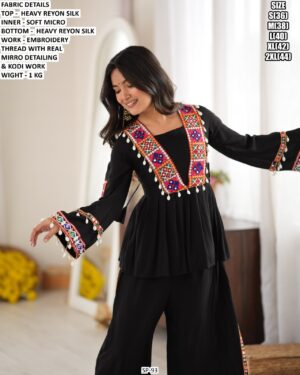 Mirror Work Embroidered Peplum Top And Palazzo