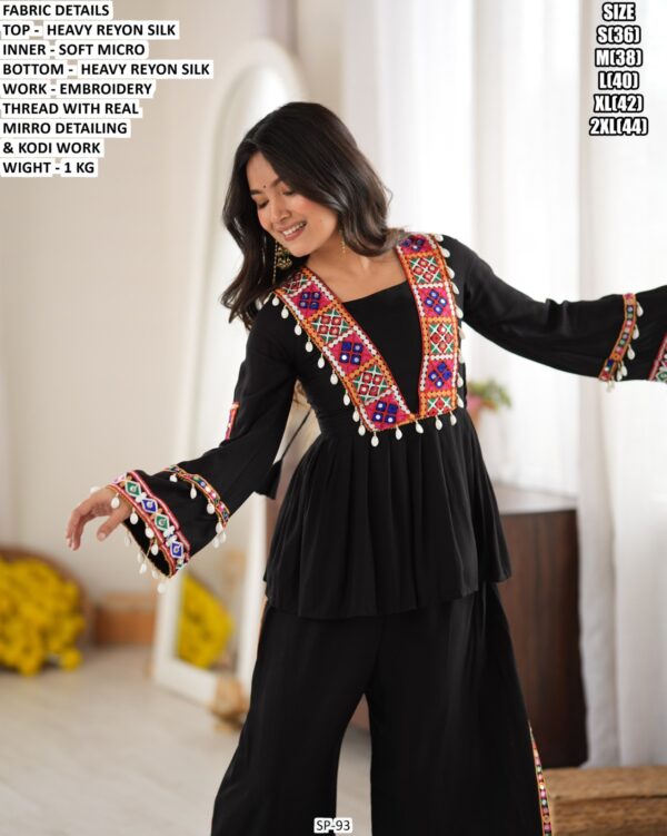 Mirror Work Embroidered Peplum Top And Palazzo