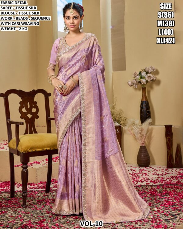 Designer Tissue Silk Saree With Beads Work