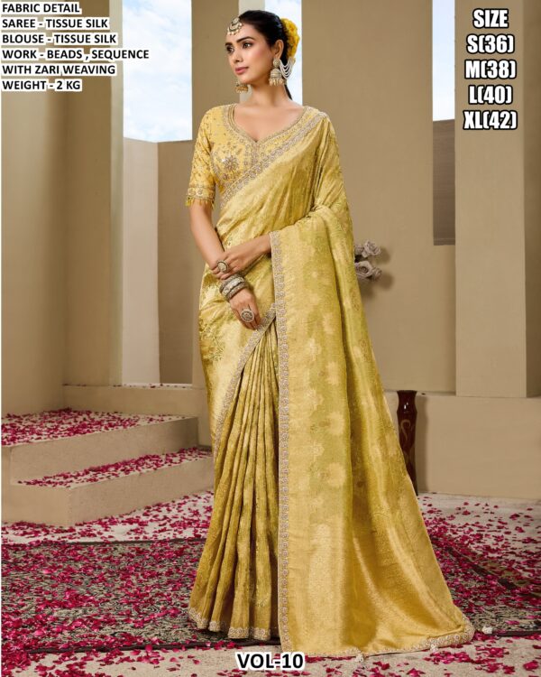 Designer Tissue Silk Saree With Beads Work