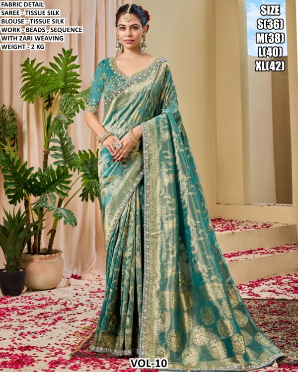 Designer Tissue Silk Saree With Beads Work