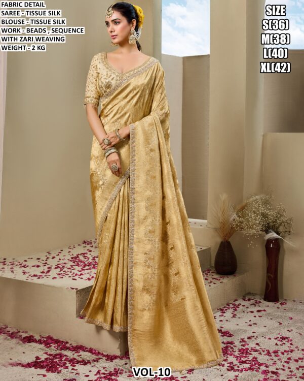Designer Tissue Silk Saree With Beads Work