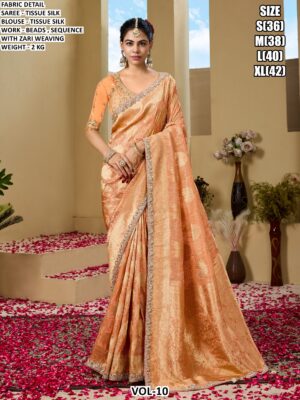 Designer Tissue Silk Saree With Beads Work