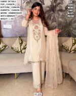 Chinon Embroidered Kurta Pant Dupatta Set