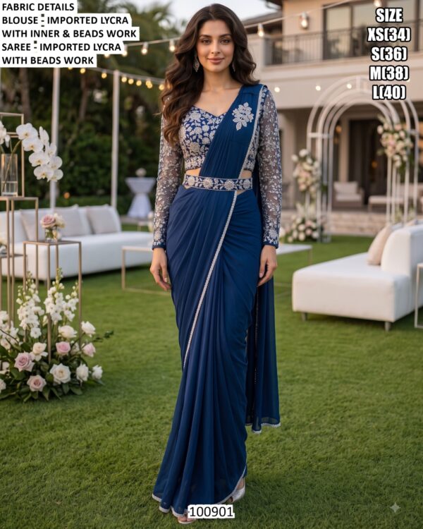 Women’s Imported Lycra Saree With Beads Work