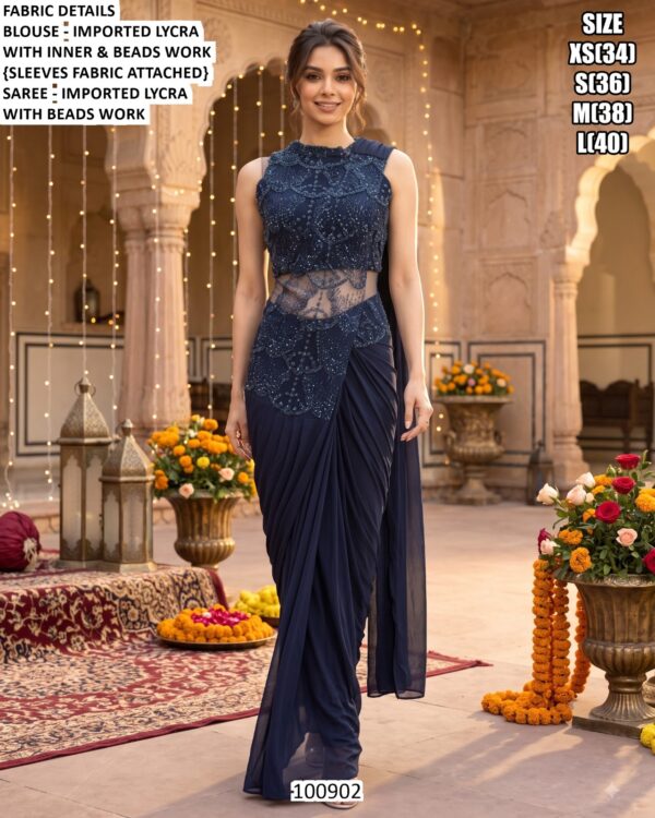 Designer Saree With Stylish Beads Work Detail