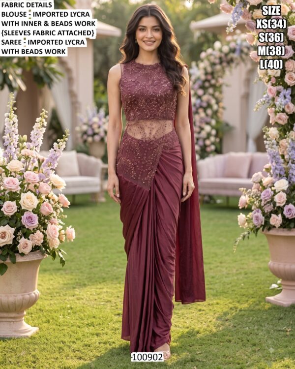 Designer Saree With Stylish Beads Work Detail