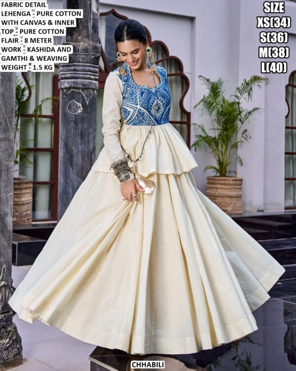 Pure Cotton Kashida Work Lehenga Choli Set