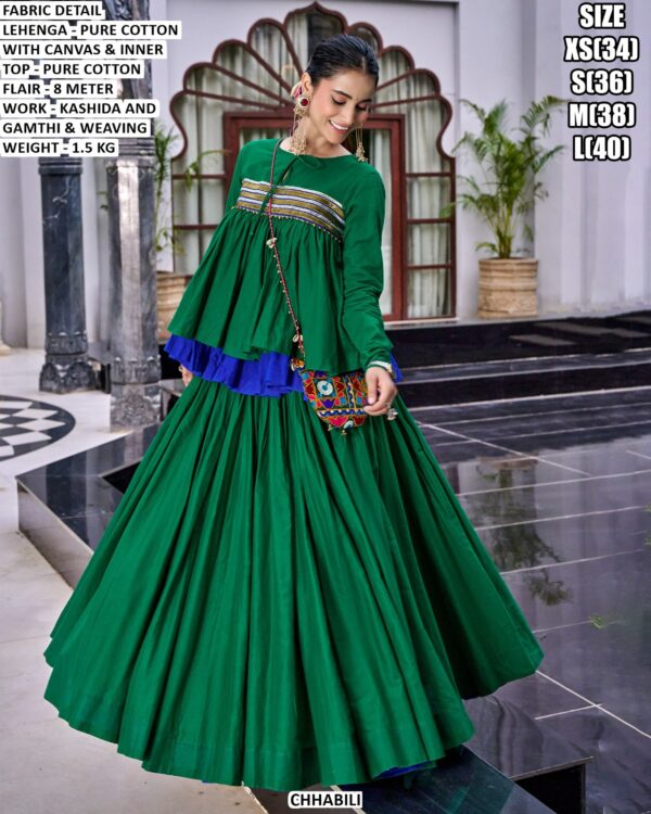 Pure Cotton Kashida Work Lehenga Choli Set