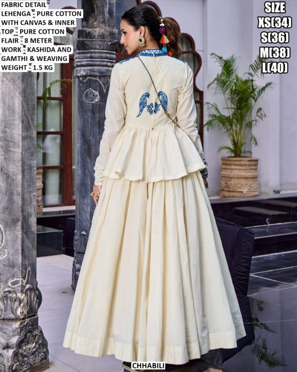 Pure Cotton Kashida Work Lehenga Choli Set