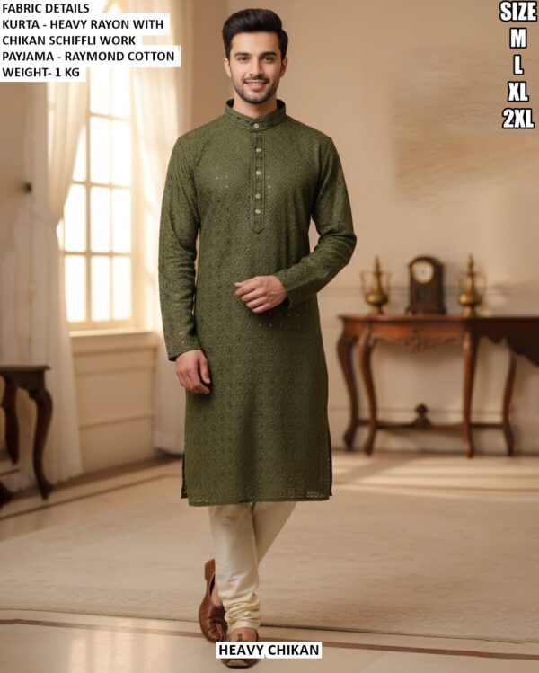 Festive Mens Kurta With Fine Schiffli Detail