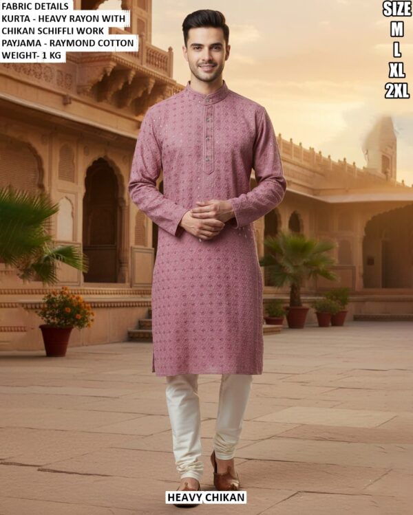 Festive Mens Kurta With Fine Schiffli Detail