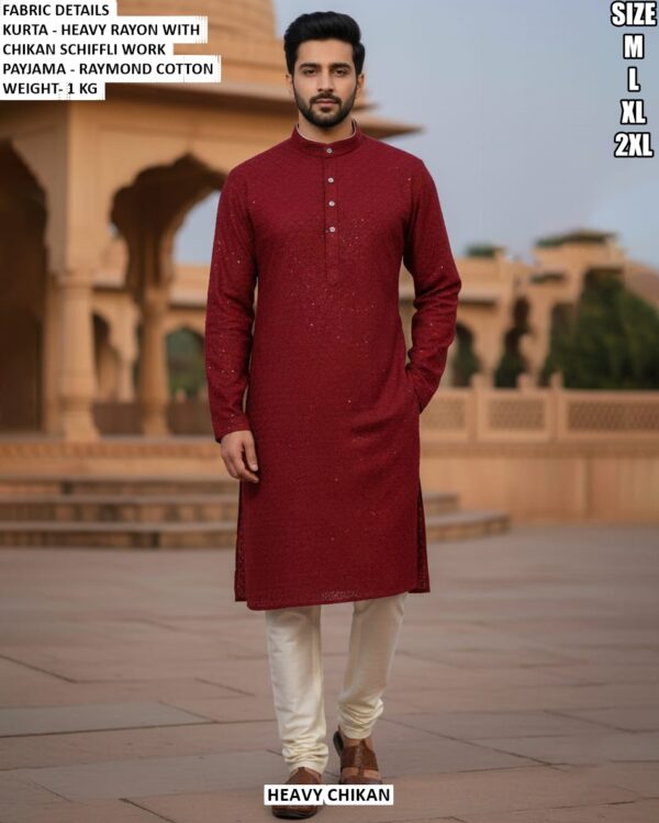 Festive Mens Kurta With Fine Schiffli Detail