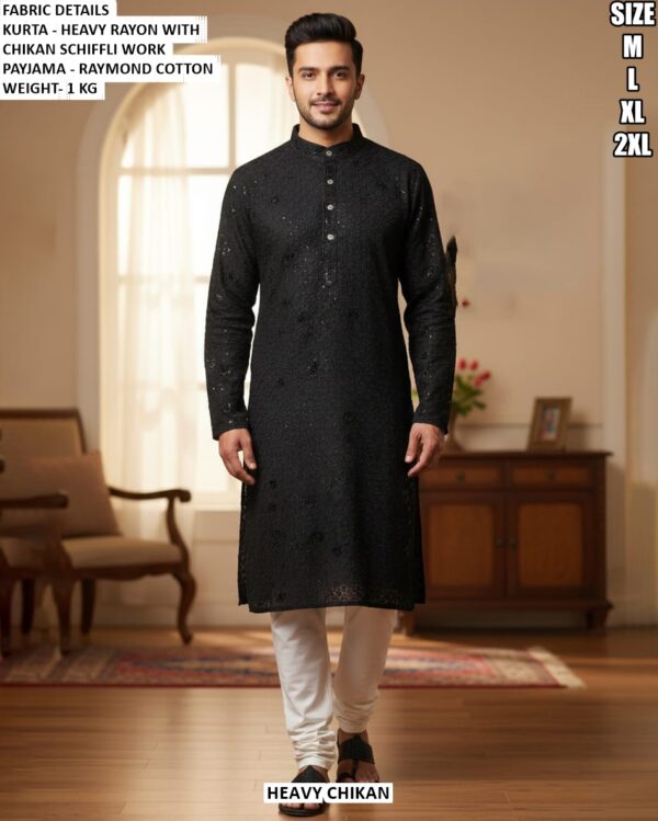 Festive Mens Kurta With Fine Schiffli Detail