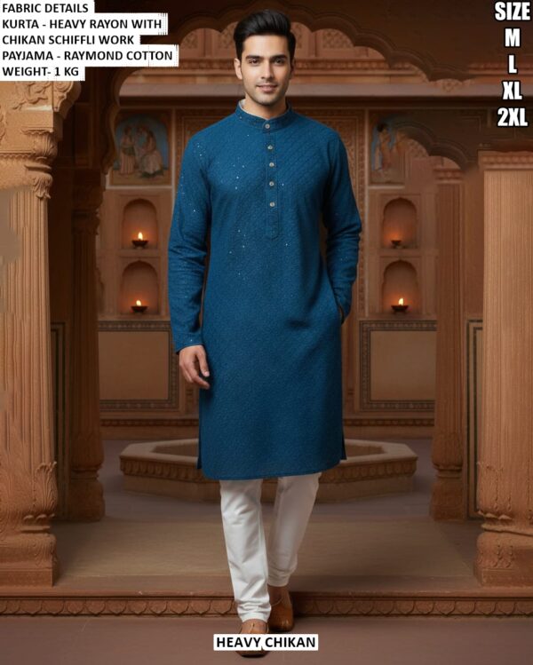 Festive Mens Kurta With Fine Schiffli Detail