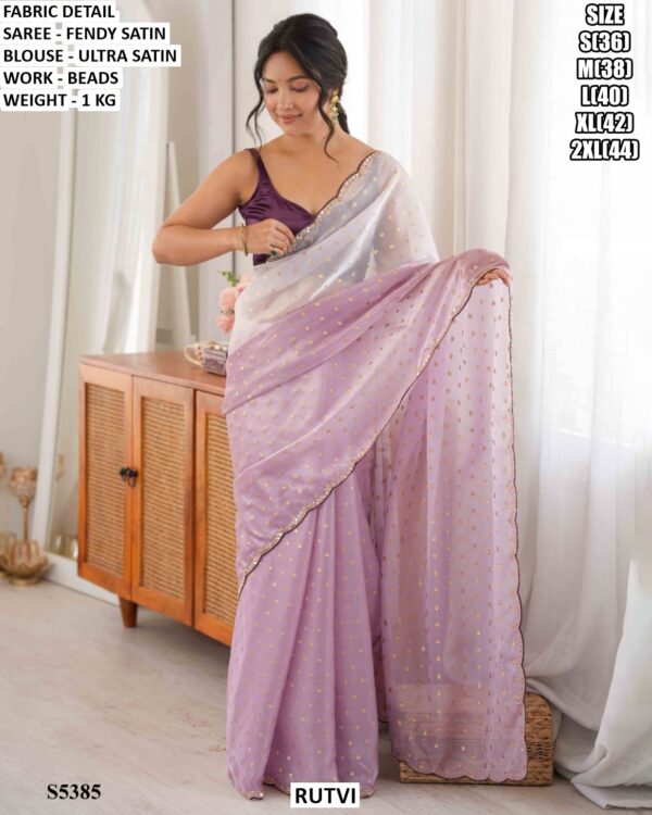 Fendy Satin Saree With Beads Work And Blouse