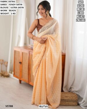 Fendy Satin Saree With Beads Work And Blouse