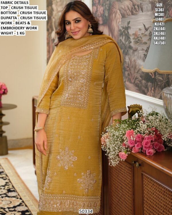 Premium Beads Work Crush Tissue Salwar Suit