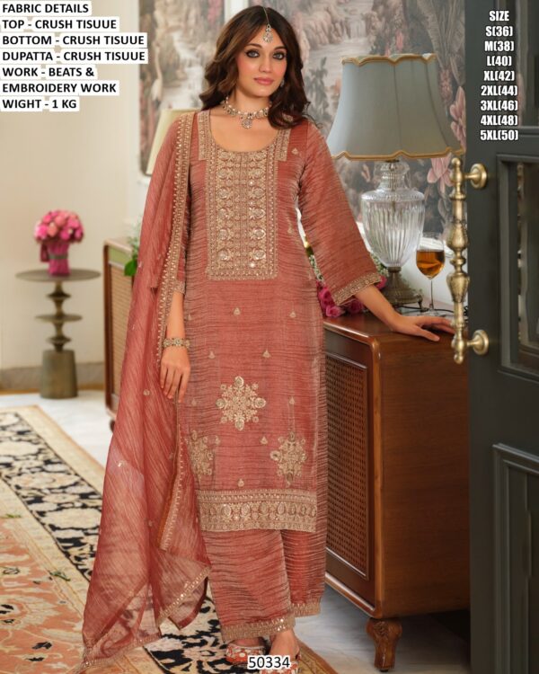 Premium Beads Work Crush Tissue Salwar Suit