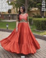 Embroidered Flared Rayon Gown For Women