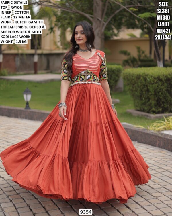 Embroidered Flared Rayon Gown For Women