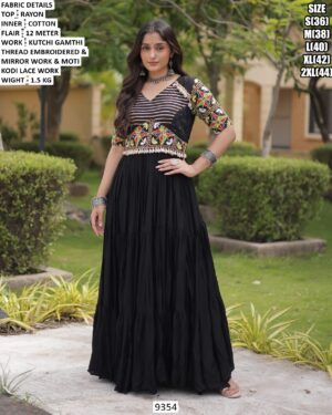 Embroidered Flared Rayon Gown For Women