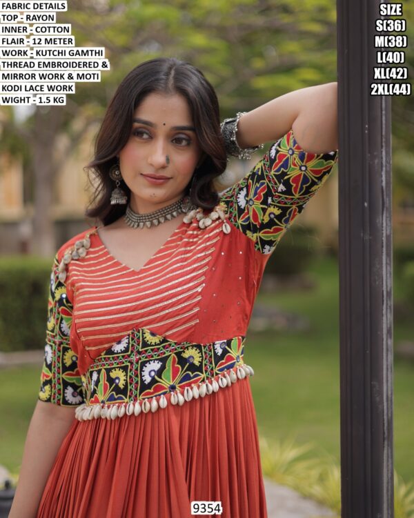 Embroidered Flared Rayon Gown For Women