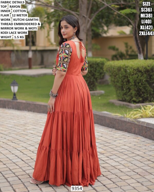 Embroidered Flared Rayon Gown For Women