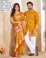 Matching Patola Saree And Kurta Pajama Set