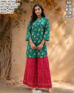 Casual Wear Cotton Kurta With Printed Palazzo