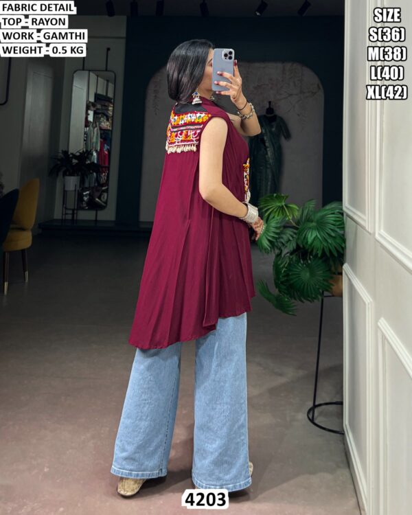 Rayon Gamthi Work Designer Shrug Top For Women