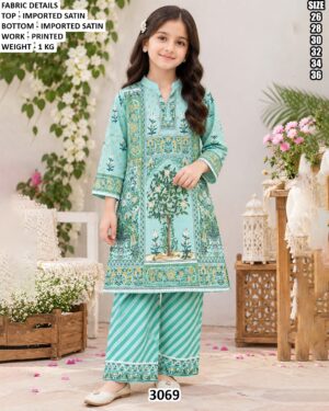 Festive Wear Printed Kurta Pant Set For Girls