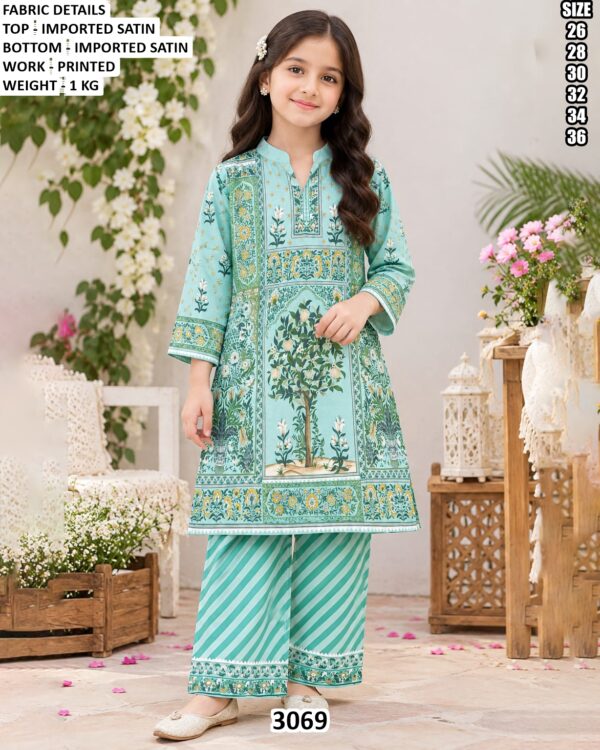 Festive Wear Printed Kurta Pant Set For Girls