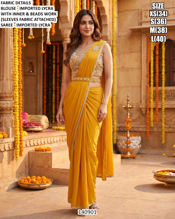 Party Wear Lycra Saree With Embellished Blouse
