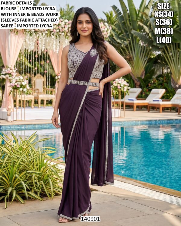 Party Wear Lycra Saree With Embellished Blouse