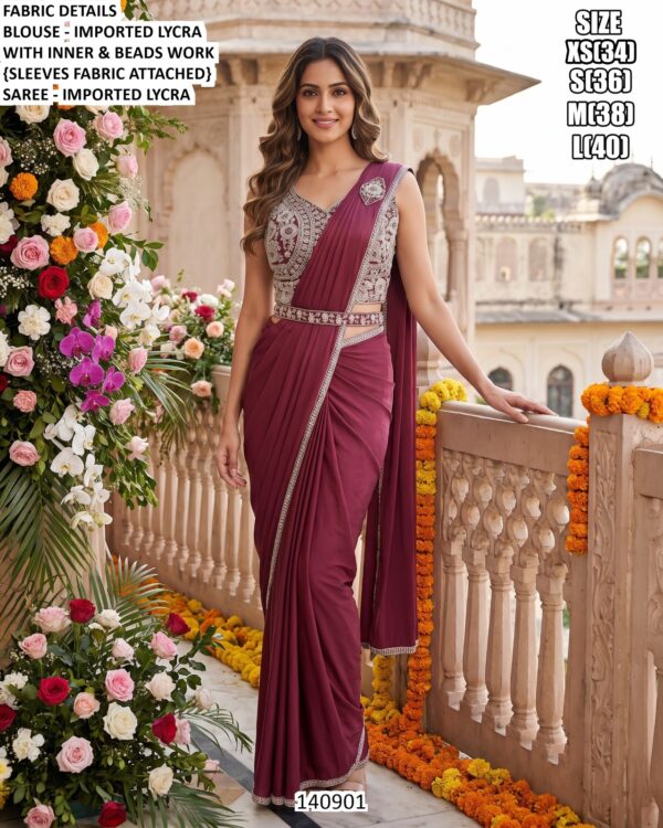 Party Wear Lycra Saree With Embellished Blouse