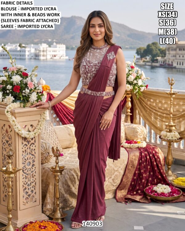 Imported Lycra Saree With Blouse For Women