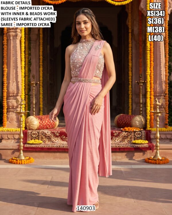Imported Lycra Saree With Blouse For Women