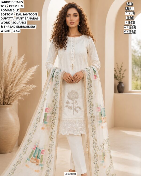 Traditional Roman Silk Suit With Detailed Embroidery