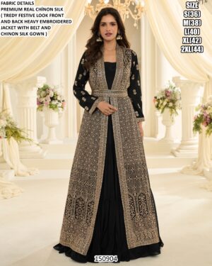 Premium Chinon Silk Gown With Embroidered Jacket