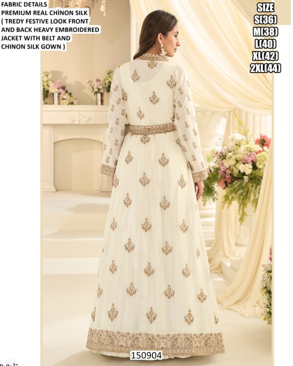Premium Chinon Silk Gown With Embroidered Jacket