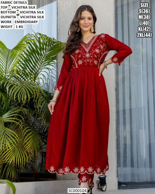 Vichitra Silk Embroidered Kurta Pant Dupatta Set