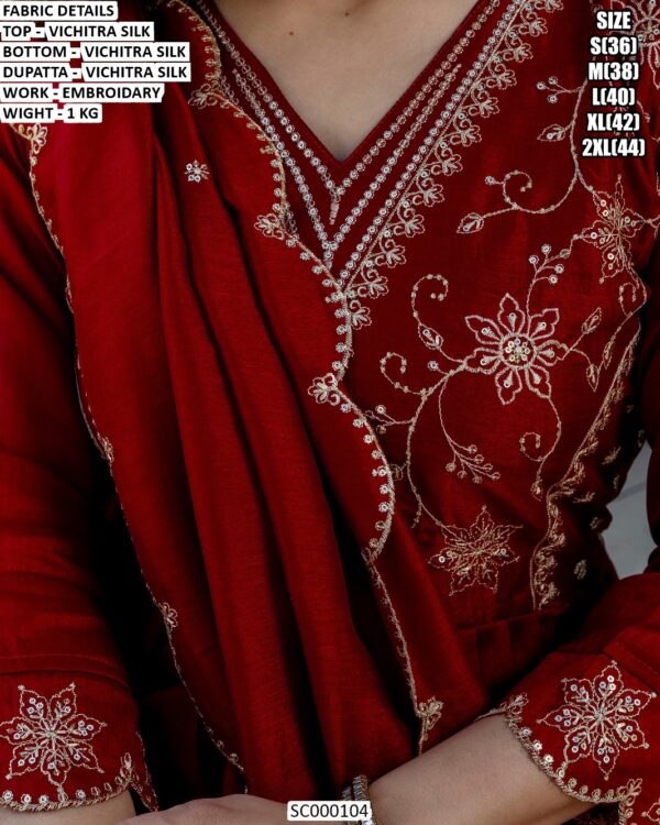 Vichitra Silk Embroidered Kurta Pant Dupatta Set